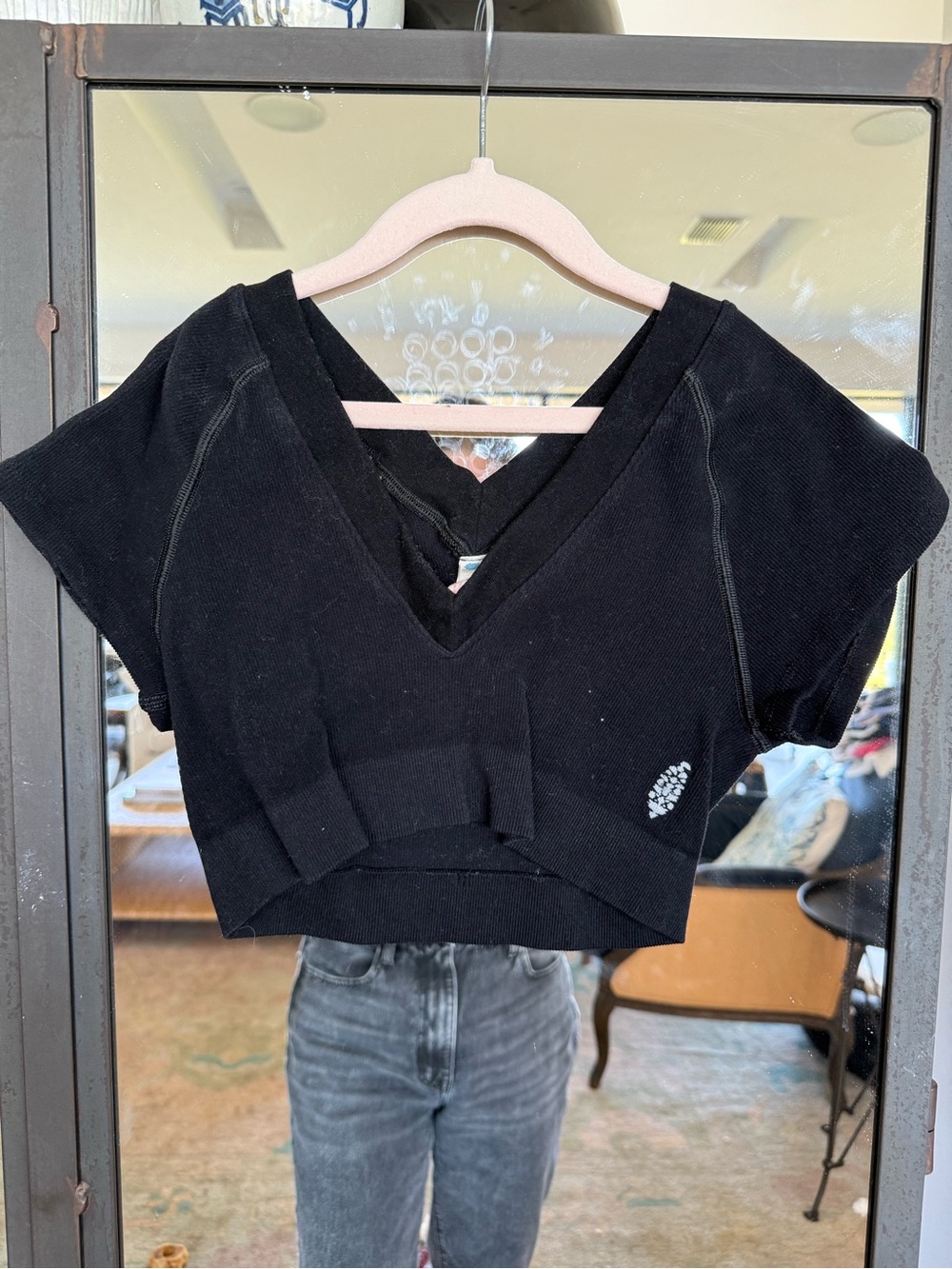 FP Movement by Free People Black Cropped V-Neck Knit Crop Top